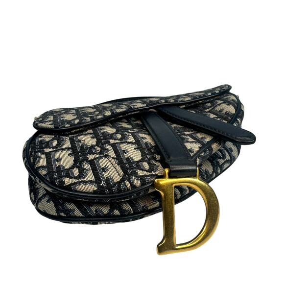 Christian Dior Mini Saddle Bag Vintage Trotter Blue Shoulder Purse Oblique CD - Picture 6 of 16